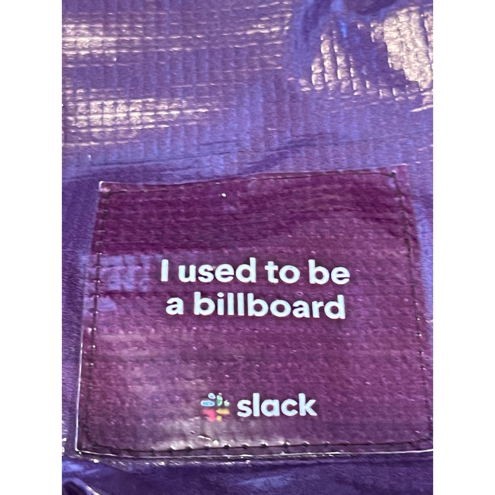 Slack Recycled Billboard Tote Bag Purple White Upcycled Eco Friendly Made in USA - Picture 2 of 5